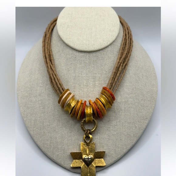 Organic Sinans Design Gold Reversible Cross Charm Necklace 16” - Picture 1 of 5